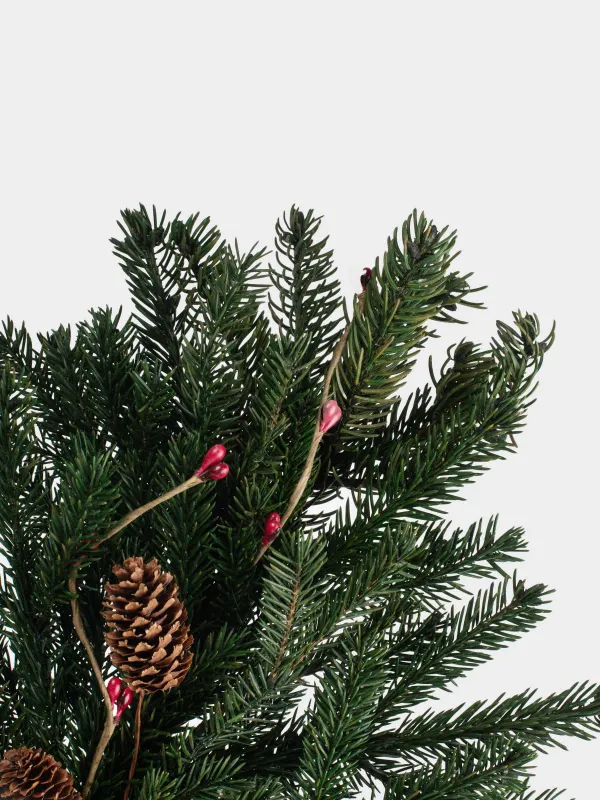 Ветка декоративная, 60 см, дерево/пенопласт, хвойный аромат, Бордовые ягоды и шишки, Bordo berry, image-2