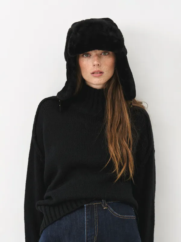 Шапка-ушанка женская, единый размер, искусственный мех, черная, Furry, image-0