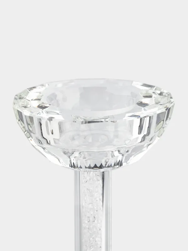Подсвечник, 23 см, для чайной/тонкой свечи, на ножке, стекло/стразы, Кристалл, Crystal, image-4