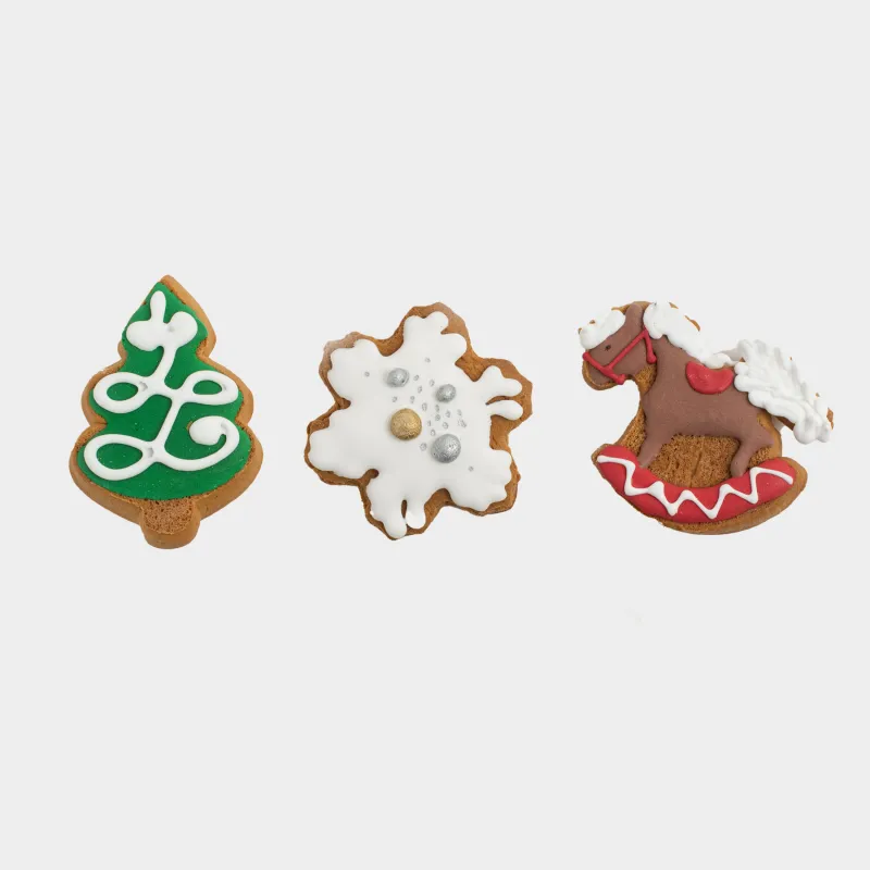 Пряник, 90 гр, глазированный, имбирный, в наборе, цветной, Елка/Лошадка/Снежинка, Prani