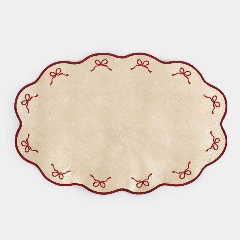 Салфетка под приборы, 30х45 см, двусторонняя, ПВХ/полиэстер, фигурная, золотистая/красная, Rock embroidery