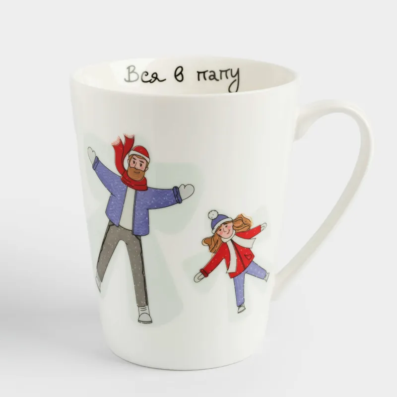 Кружка, 420 мл, фарфор N, белая, Папа и дочь в снегу, Family, image-0
