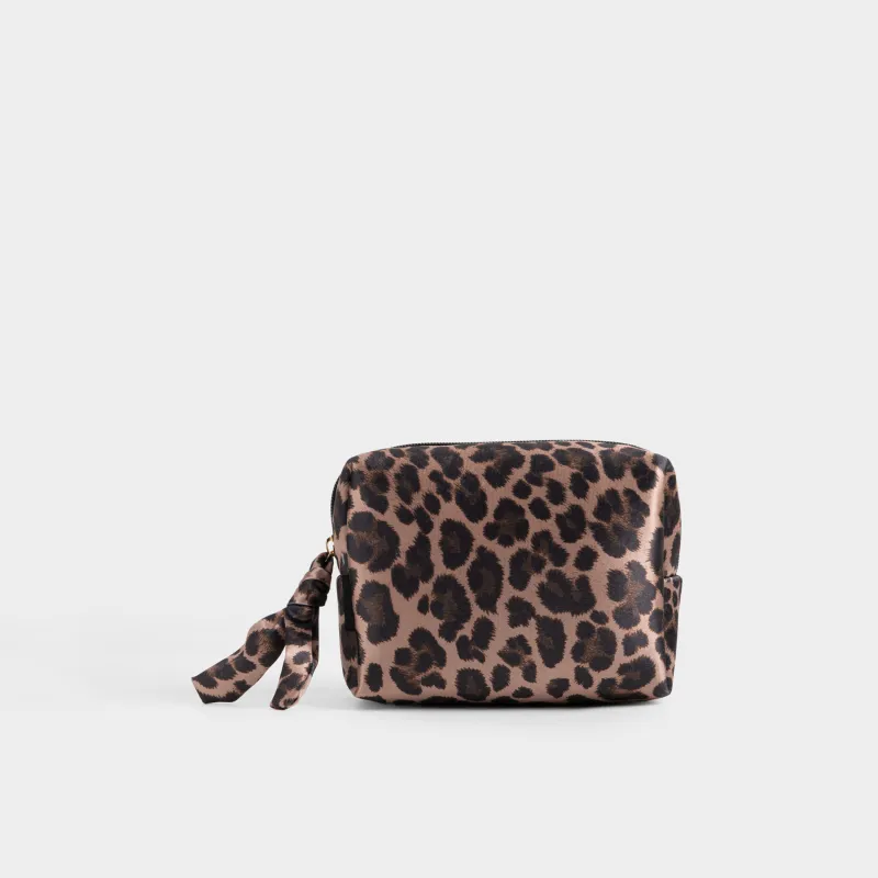Косметичка, 18х13 см, сатин, черно-коричневая, Леопард, Leopard