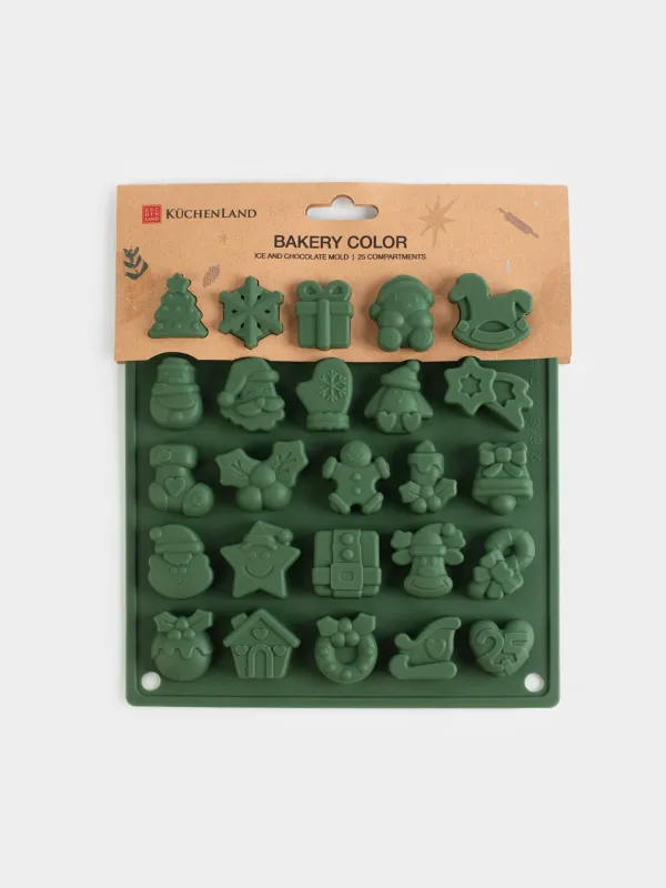 Форма для льда и шоколада, 19х18 см, 25 отд, силикон, зеленая, Атрибуты праздника, Bakery color, image-4