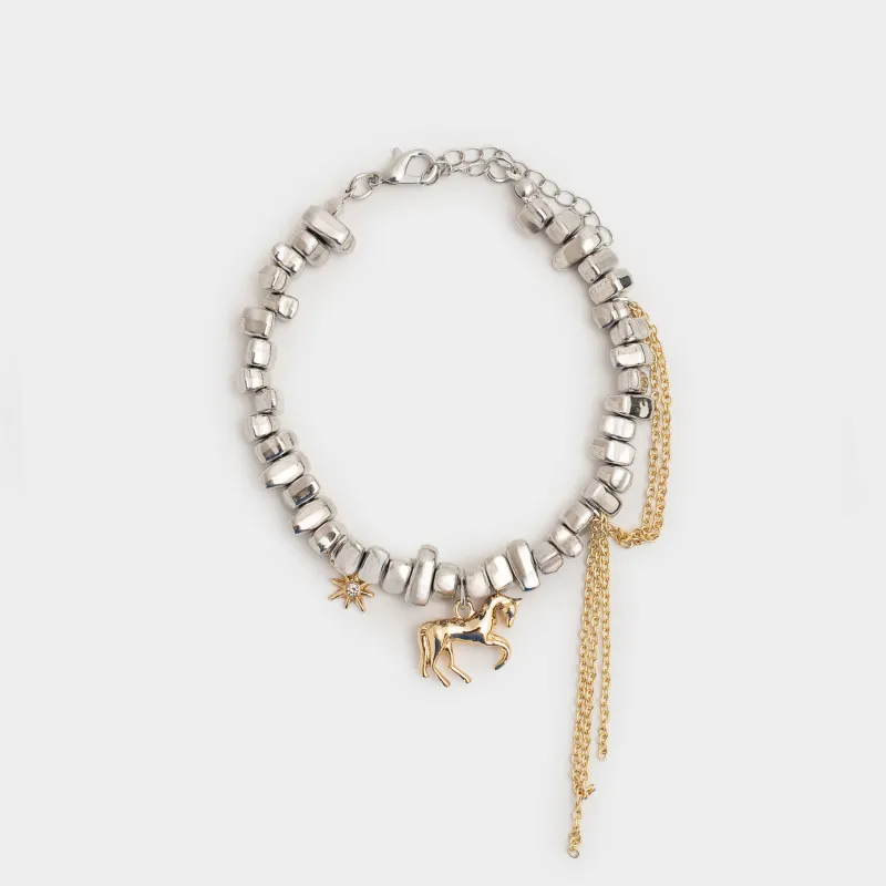 Браслет, 16 см, с подвесками, металл, серебристо-золотистый, Лошадь, Jewelry horse