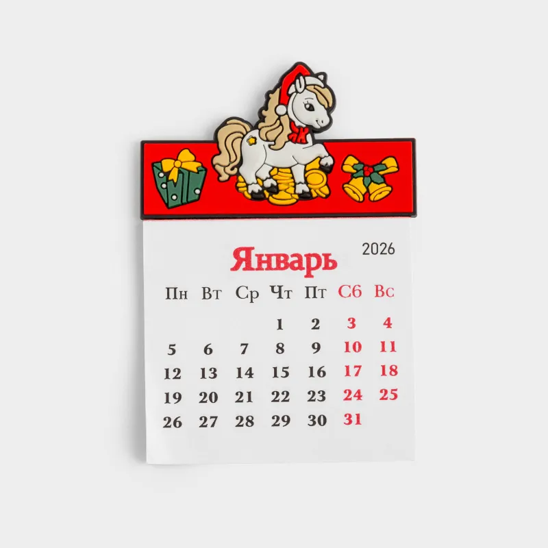 Магнит с календарем, 9 см, ПВХ/бумага, красный, Пони, Horse christmas