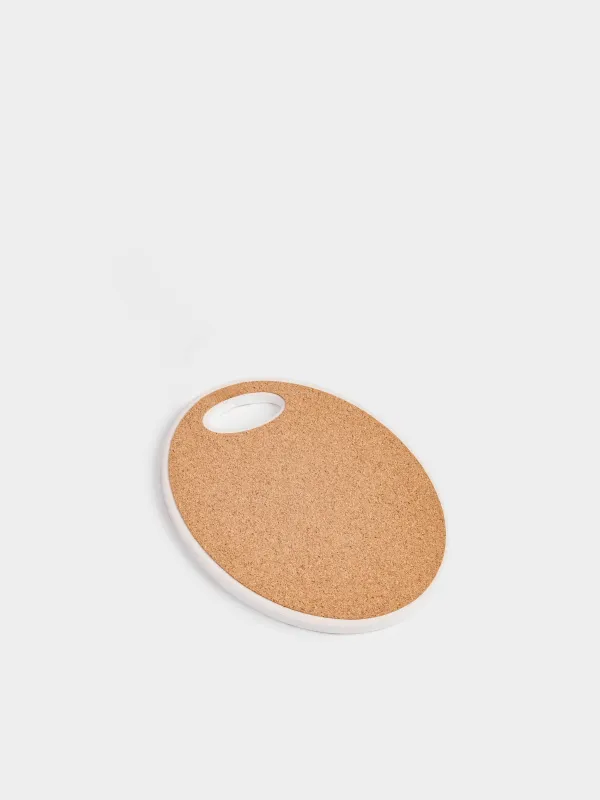 Подставка под горячее, 15x20 см, керамика/пробка, овальная, белая, Ласточки, Paradise garden, image-1