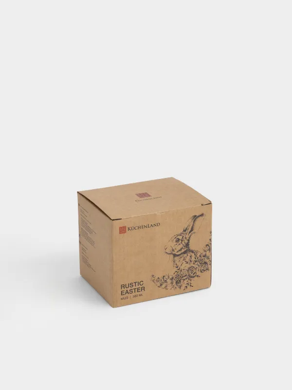 Кружка, 380 мл, керамика R, бежевая, Заяц с цветами, Rustic Easter, image-5