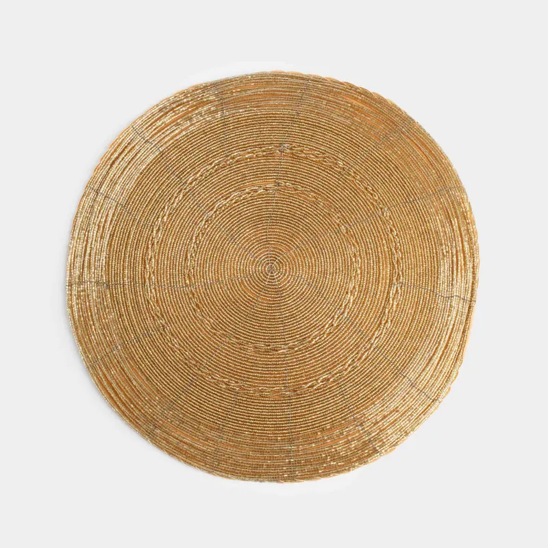 Салфетка под приборы, 36 см, бисер, круглая, золотистая, Circle beads