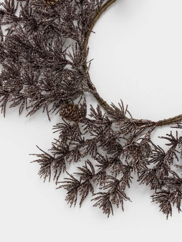 Венок рождественский, 18/37 см, ПВХ/бумага, Бронзовая хвоя с шишками, Bronze decor, image-3