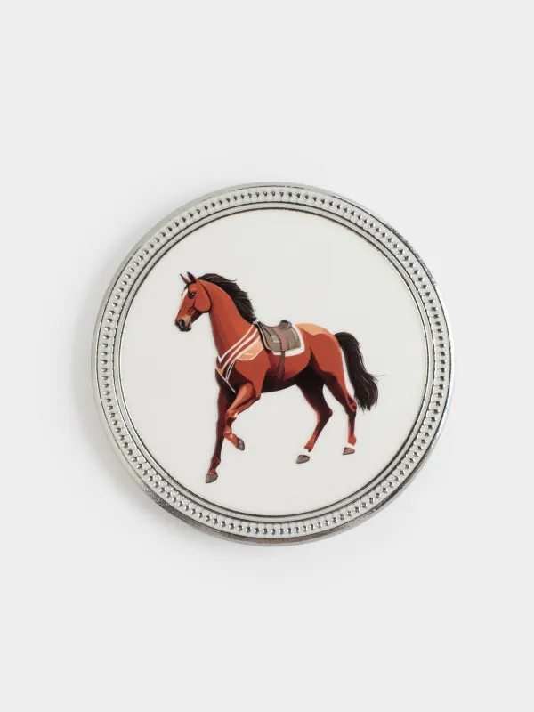 Подставка под кружку, 11 см, круглая, керамика/пробка, серая, Конь, Breton horse, image-0