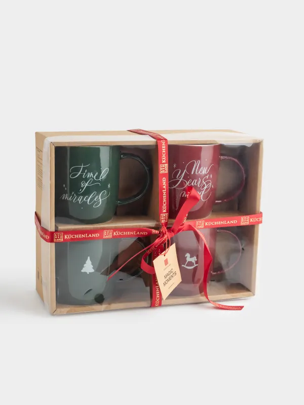 Кружка, 360 мл, 4 шт, фарфор N, бордовая/зеленая, Новогодний микс, Magic moments, image-6