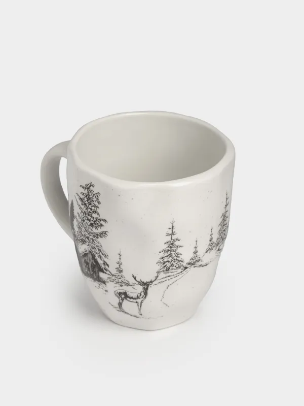 Кружка, 320 мл, Олень у дома в лесу, Crumple print, image-2