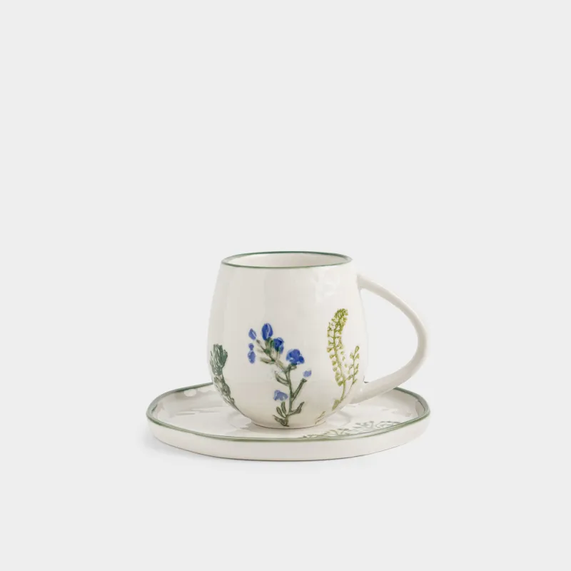 Пара чайная, 230 мл, Луговые цветы на кракелюре, Floral meadow