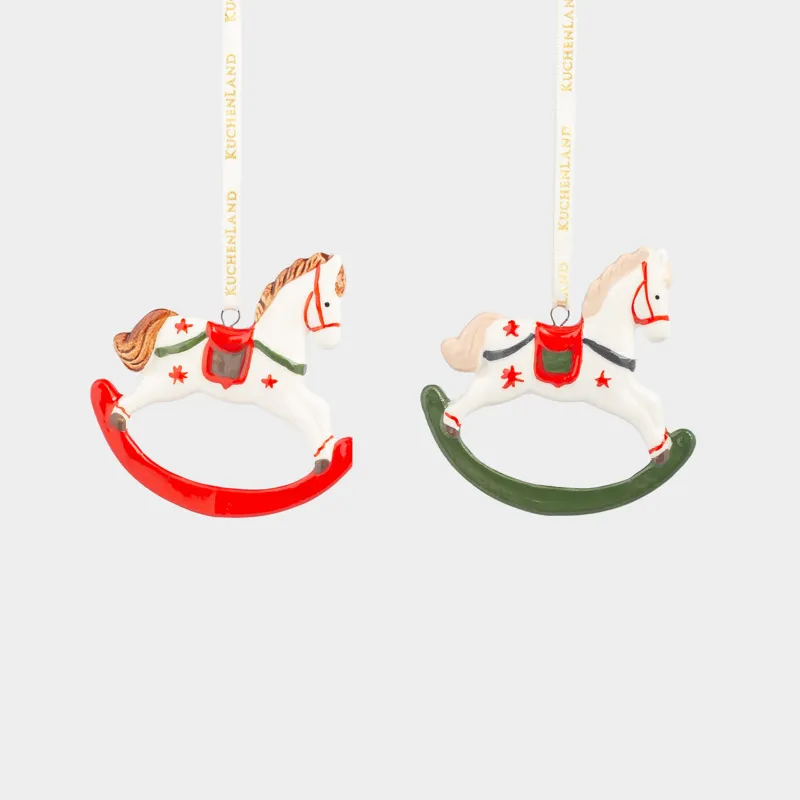 Набор елочных игрушек, 7 см, 2 шт, фарфор P, Лошадка-качалка, Figure christmas