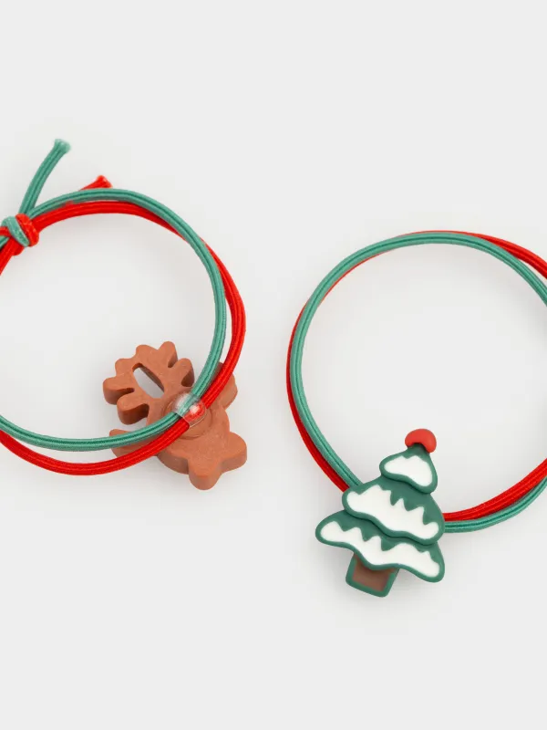 Набор резинок для волос, 5 см, 2 шт, детский, полиэстер/пластик, Елка и олень, Gracile, image-3