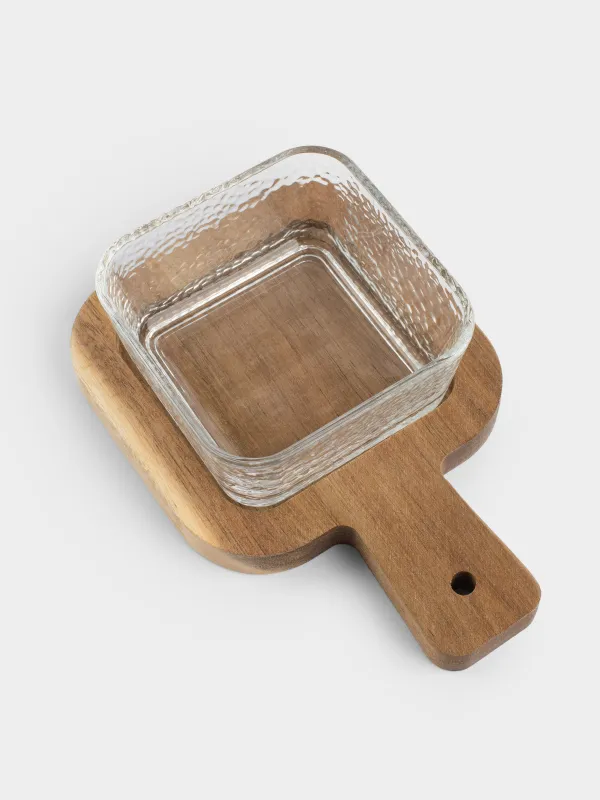 Пиала, 10х4 см, на подставке, стекло/дерево, квадратная, Ripply wood, image-2