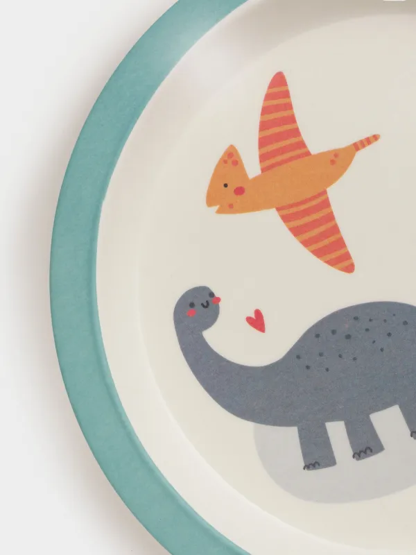 Тарелка закусочная, детская, 21 см, бамбук, голубая, Динозавры, Dino, image-3
