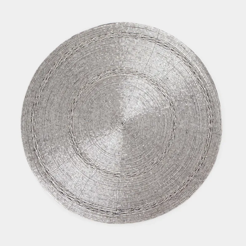Салфетка под приборы, 36 см, бисер, круглая, светло-серебристая, Circle beads