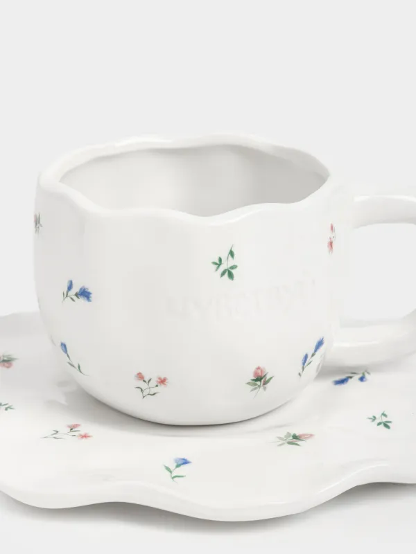 Пара чайная, 1 перс, 2 пр, 410 мл, керамика D, молочная, Нежные цветы, El flora, image-1