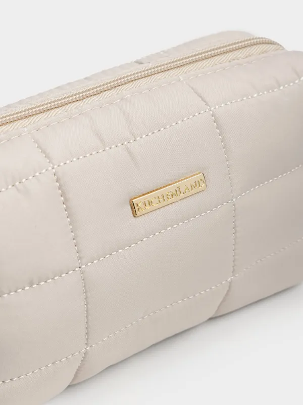 Косметичка, 18х11 см, стеганая, полиэстер, бежевая, One stitch, image-3