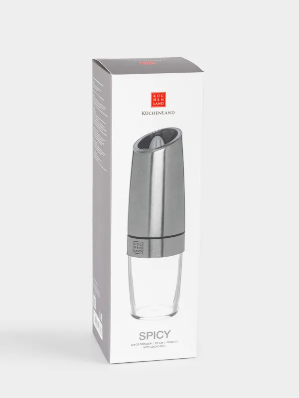 Мельница для специй, 20 см, гравитационная, сталь/акрил, LED W, Spicy, image-4