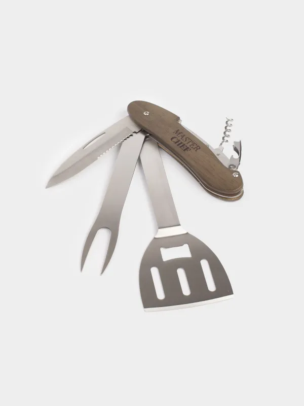 Мультитул для барбекю, 5 в 1, 42 см, разборный, сталь/дерево, BBQ, image-4