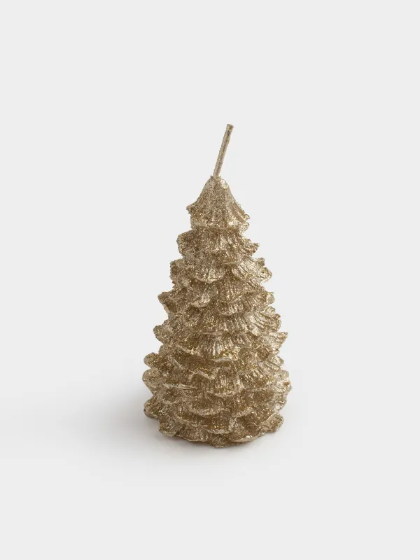 Свеча, 5x9 см, с блестками, золотистая, Елка, Fir candle, image-4