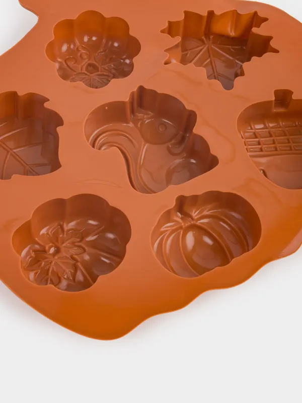 Форма для выпечки кексов, 25х26 см, 7 отд, силикон, оранжевая, Тыква, Bakery color, image-2