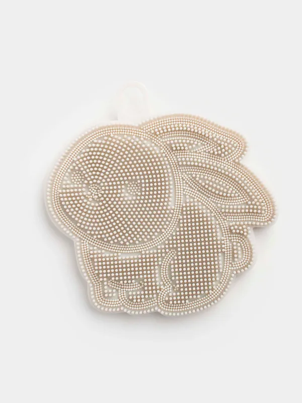 Губка для мытья посуды, 13х10 см, силикон, серая, Кролик, Manny, image-0