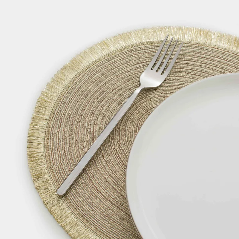 Салфетка под приборы, 30х45 см, с бахромой, полиэстер, овальная, золотистая, Rotary shine, image-3