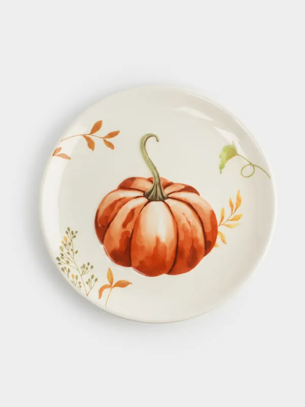 Тарелка закусочная, 22 см, керамика, белая, Тыква и листья, Forest symphony, image-0