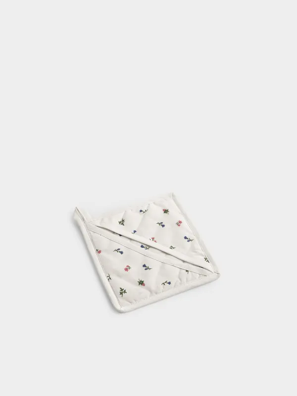 Прихватка, 20x20 см, хлопок, квадратная, бежевая, Цветы, El flora, image-1