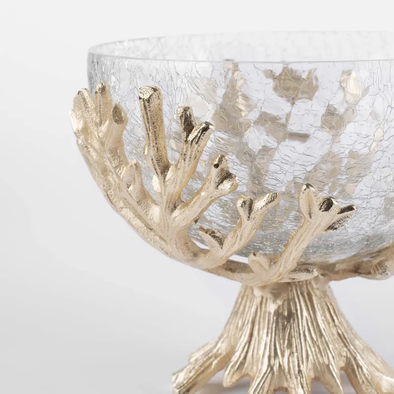 Ваза для фруктов, 20х17 см, на ножке, стекло/металл, золотистая, Кракелюр, Fantastic gold, image-3