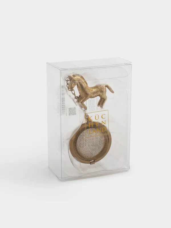 Сито для заваривания чая, 18 см, сталь/полирезин, Золотистая лошадь, Horse gold, image-4