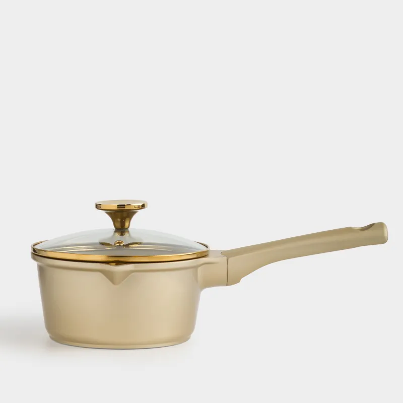 Ковш, 16 см, 1,3 л, с крышкой, с покрытием, алюминий, золотистый, Trineli