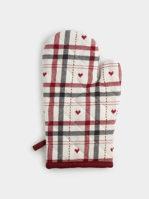 Прихватка-варежка, 18х30 см, хлопок, молочная, Клетка, Hazel heart, image-1