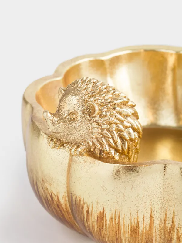 Конфетница, 21х12 см, полирезин, золотистая, Ежик на тыкве, Golden forest, image-3