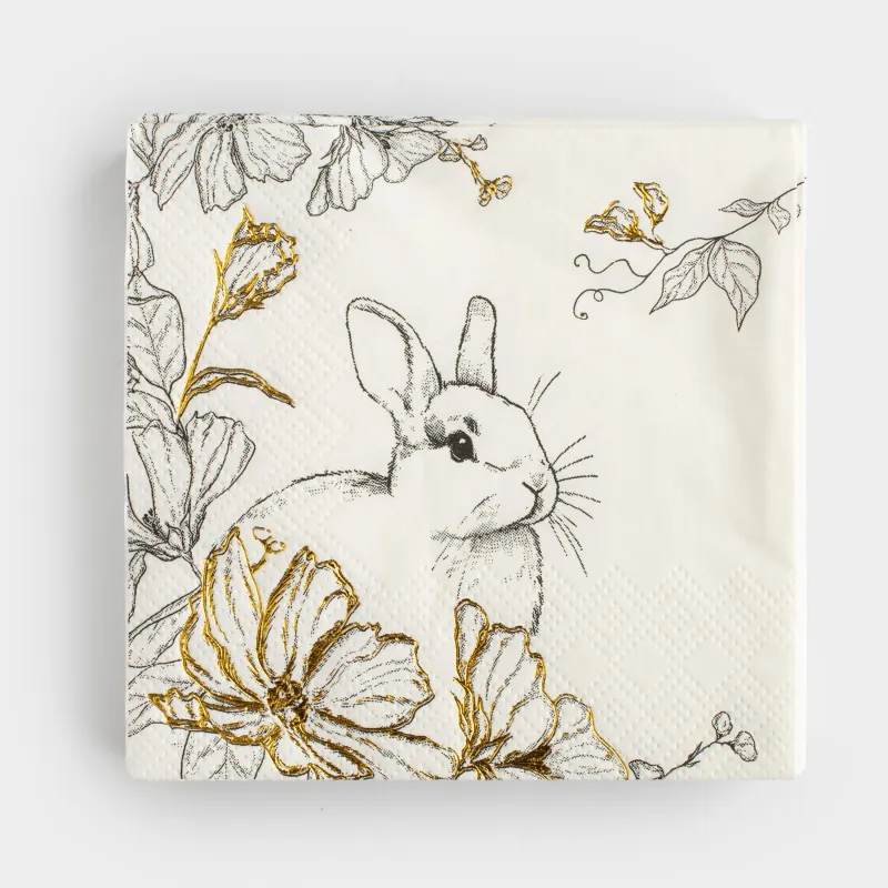 Салфетки бумажные, 21х21 см, 20 шт, квадратные, белые, Кролик и цветы, Peony gold, image-0