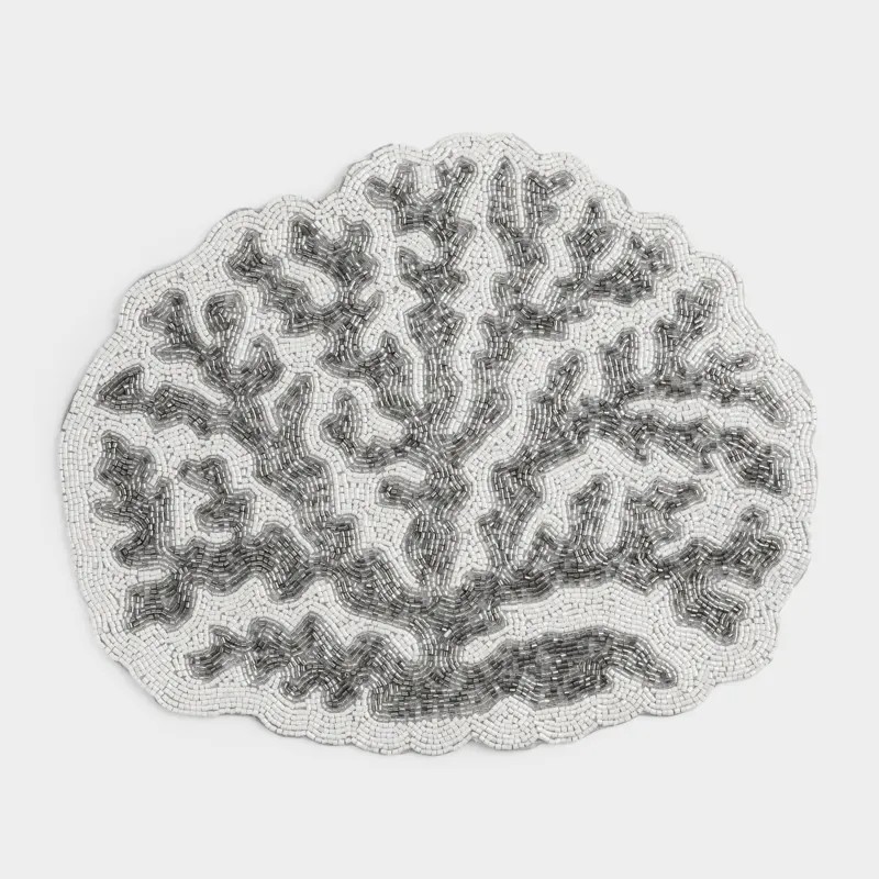 Салфетка под приборы, 36х44 см, бисер, фигурная, белая, Коралл, Art beads, image-0