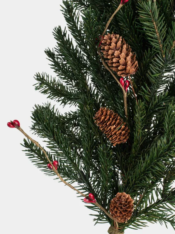 Ветка декоративная, 60 см, дерево/пенопласт, хвойный аромат, Бордовые ягоды и шишки, Bordo berry, image-4