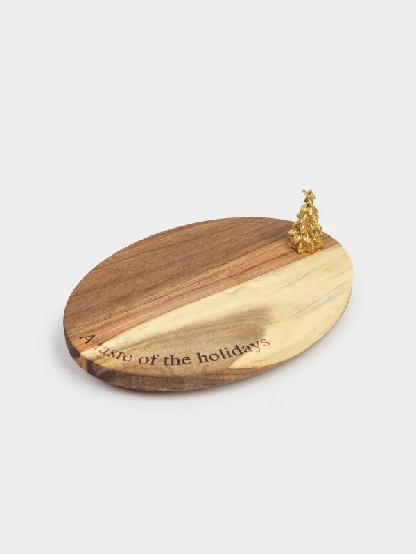 Блюдо сервировочное, 25х18 см, на ножках, дерево/полирезин, овальное, Елка, Noble tree, image-0