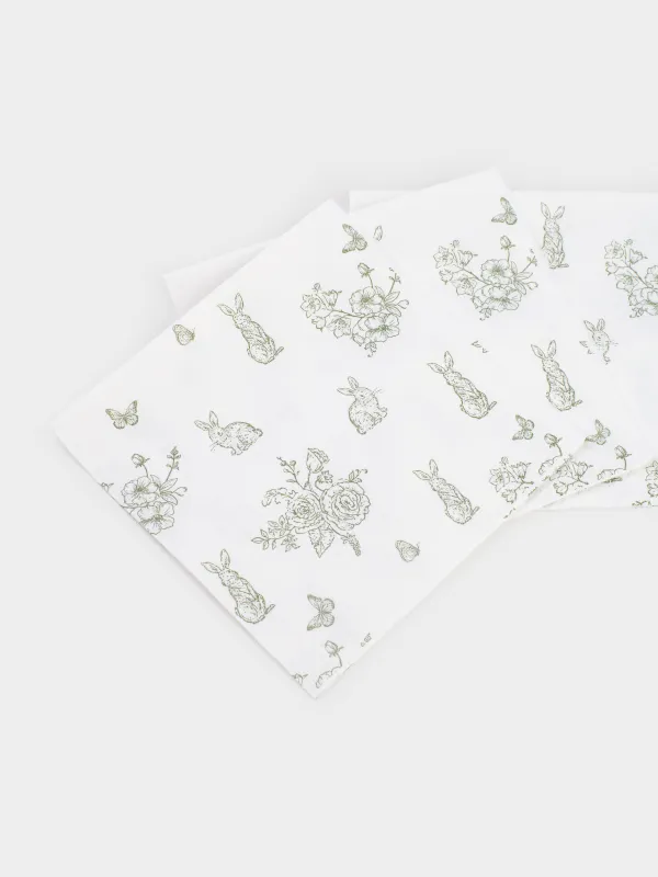 Салфетки бумажные, 21х21 см, 20 шт, квадратные, молочные, Кролики в цветах, Easter lace, image-2
