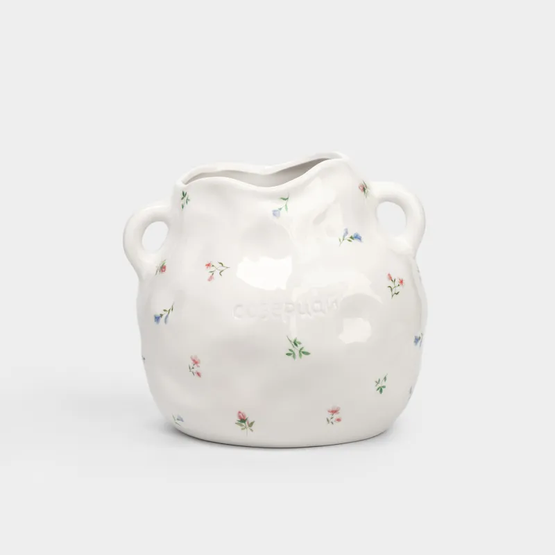 Ваза для цветов, 19 см, с ручками, керамика D, молочная, Нежные цветы, El flora