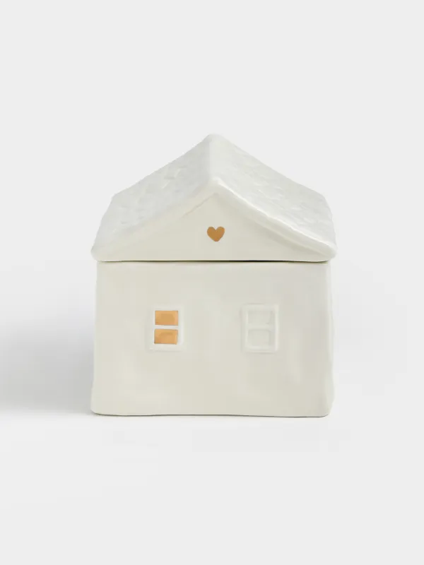 Емкость для хранения, 13х12 см, 680 мл, керамика, молочно-золотистая, Дом, Snow sparks, image-0