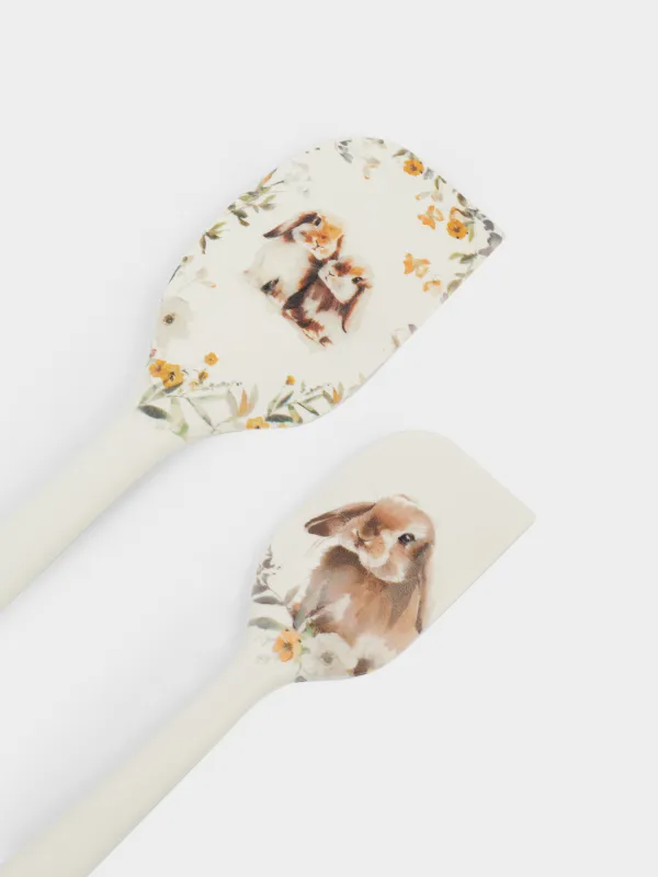 Лопатка-шпатель, 2 шт, силикон, молочная, Кролики с цветами, Natural Easter, image-2