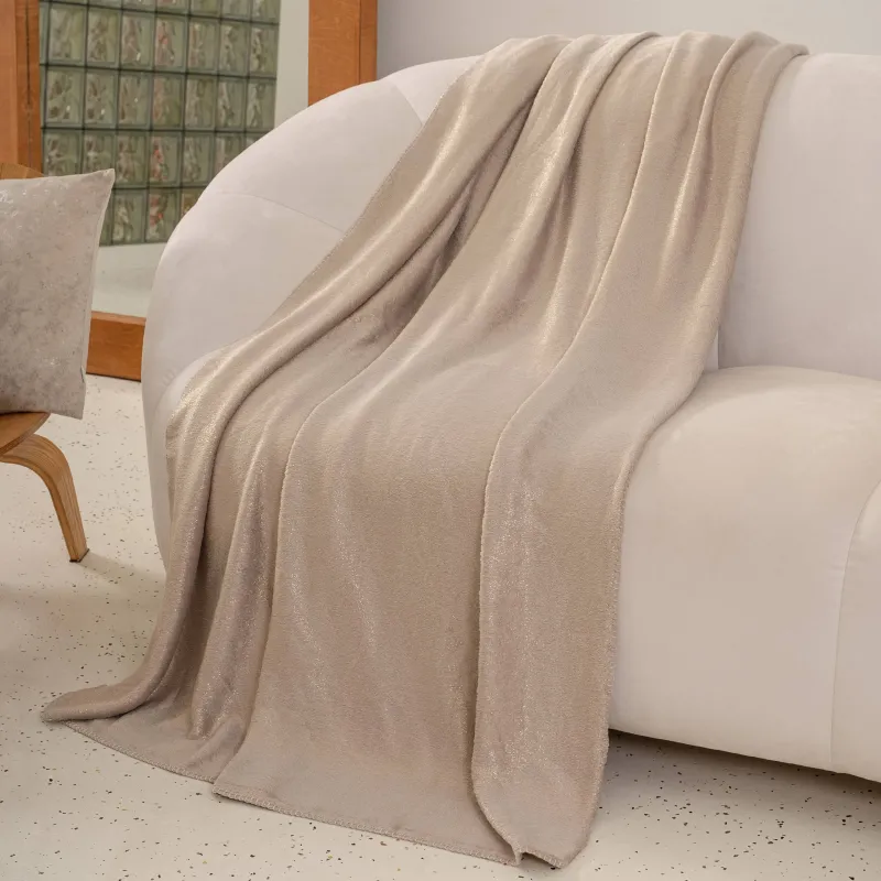 Плед, 130х170 см, фланель/люрекс, бежево-золотистый, Flannel