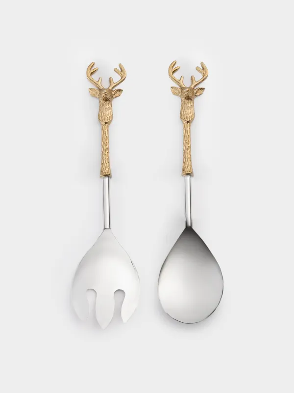 Приборы для сервировки салата, 26 см, 2 пр, ложка/вилка, металл, золотистые, Олени, Arctic deer, image-3