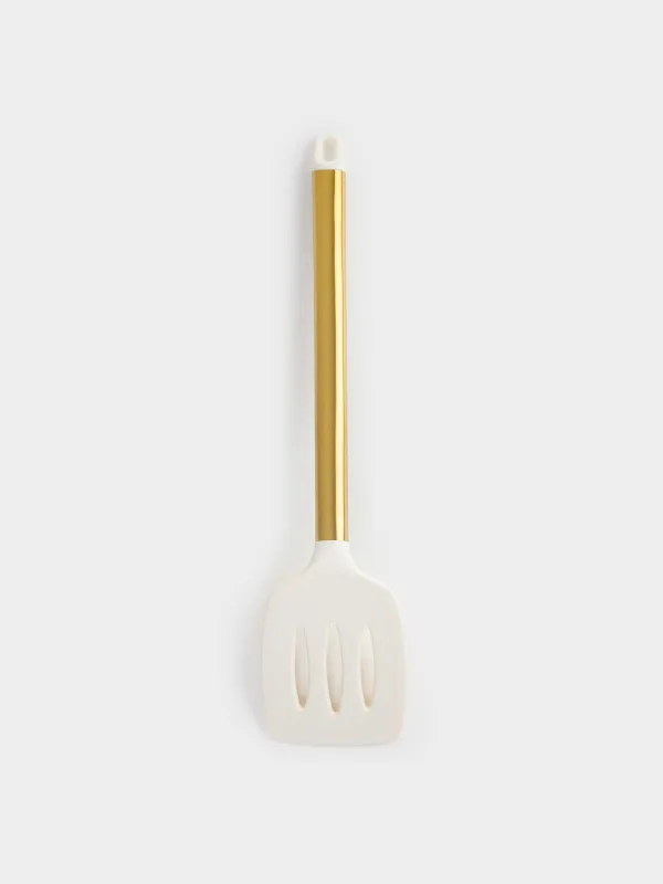 Лопатка, 35 см, с прорезями, силикон/сталь, молочная, Bello gold, image-1