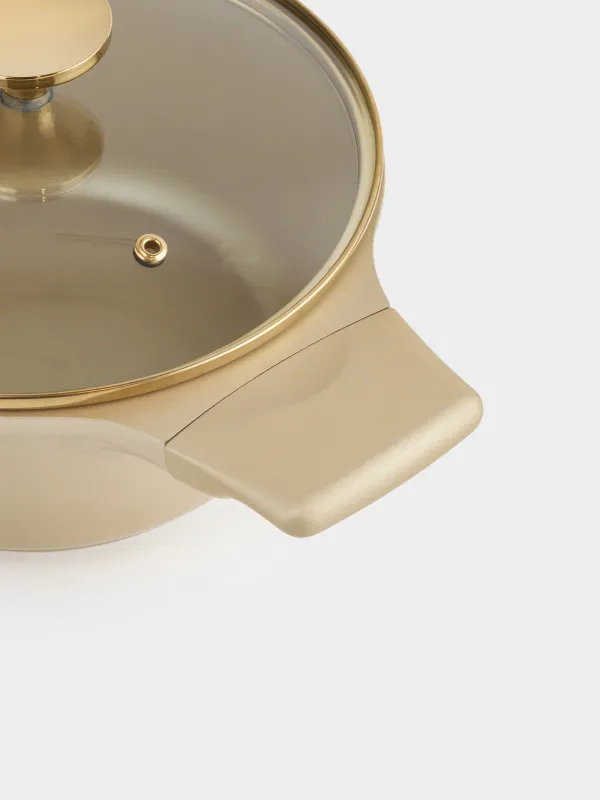 Кастрюля, 20 см, 2,3 л, с крышкой, с покрытием, алюминий, золотистая, Trineli, image-3